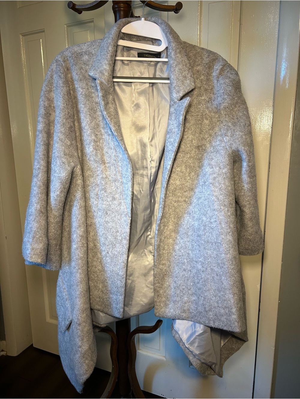 THML Light Gray Soft Wool Like Draped Open Front Cape Coat